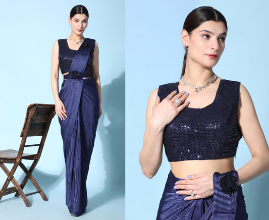 Designer Ready To Wear frill Sequin Saree with Ready To Wear Blouse with Sequin work