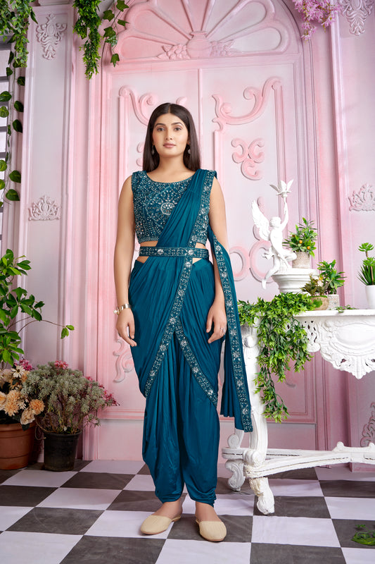 Designer Ready To Wear Dhoti Saree with Mirror work And Ready To Wear Blouse with Mirror work