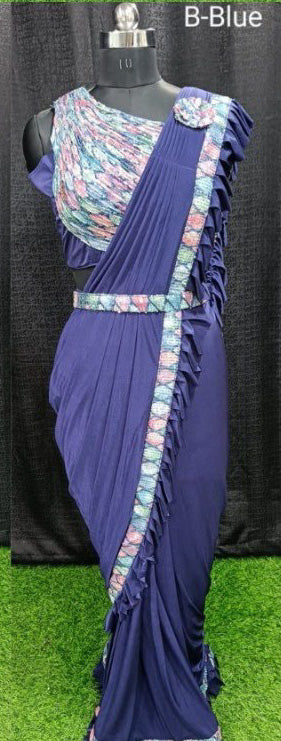 Designer Ready To Wear frill Saree And Ready To Wear Blouse with belt