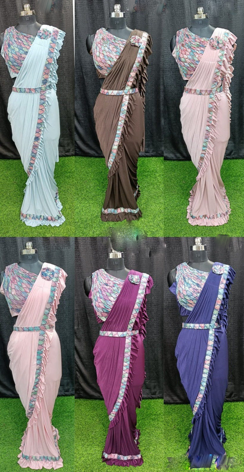 Designer Ready To Wear frill Saree And Ready To Wear Blouse with belt