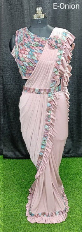 Designer Ready To Wear frill Saree And Ready To Wear Blouse with belt