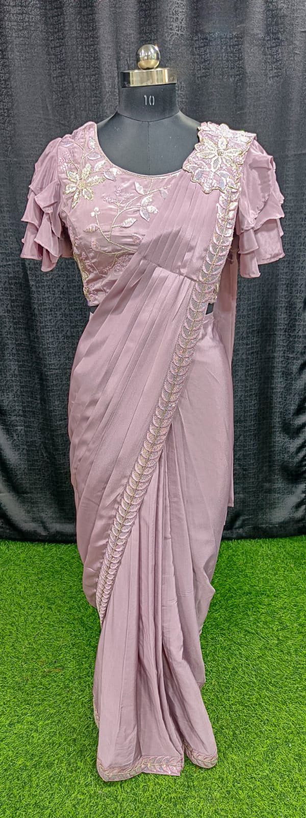 Designer Ready To Wear Saree with Ready To Wear frill Blouse with embroidery work