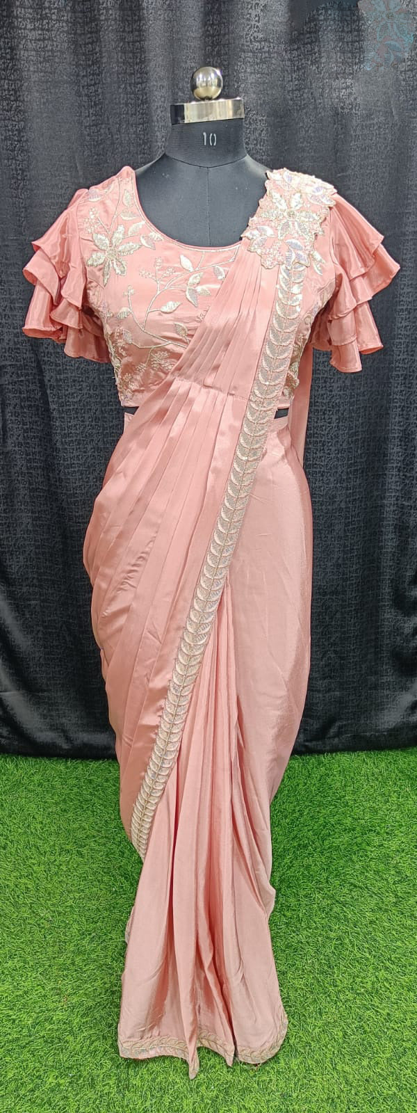 Designer Ready To Wear Saree with Ready To Wear frill Blouse with embroidery work
