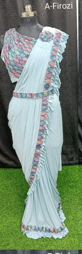 Designer Ready To Wear frill Saree And Ready To Wear Blouse with belt