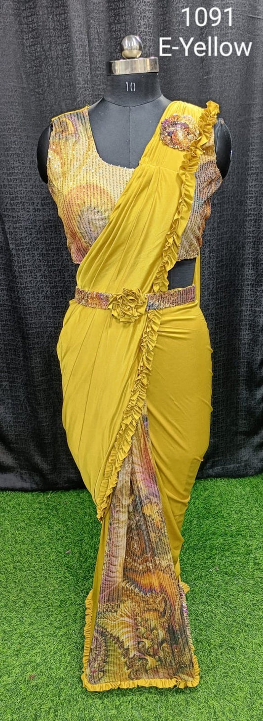 Designer Ready To Wear frill dual type Saree with belt And Ready To Wear Blouse with Sequin work