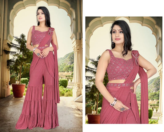 Designer Ready To Wear pant / palaso Saree with mirror work belt And Ready To Wear Blouse with mirror work