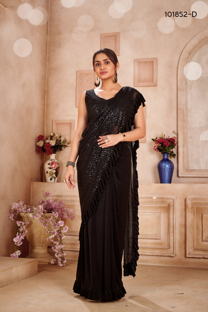 Designer Ready To Wear Regal frill Saree Dual tone with Sequin work And Ready To Wear Blouse with Sequin work