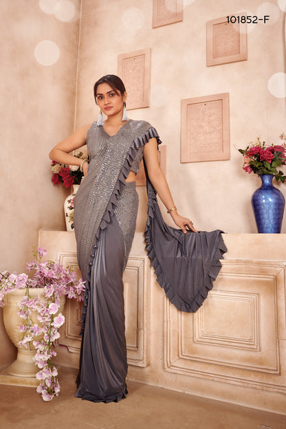 Designer Ready To Wear Regal frill Saree Dual tone with Sequin work And Ready To Wear Blouse with Sequin work