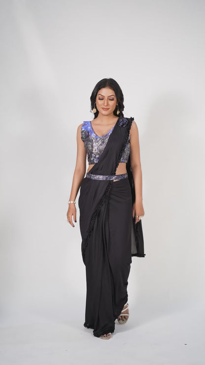 Designer  Ready To Wear Frill Saree, belt And Ready To Wear printed Blouse