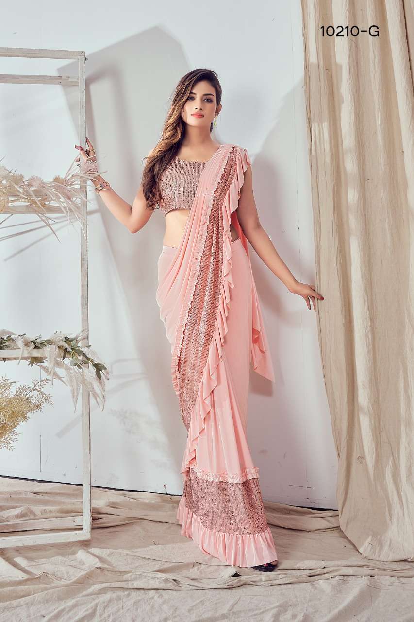 Designer Ready-to-Wear Faux Georgette Saree with Fancy Lace and Blouse –  EinayaCollection